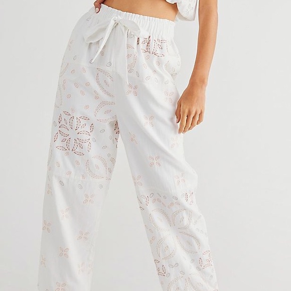 FREE PEOPLE WEEKENDER SET EMBROIDERED IVORY COMBO COTTON FULLY LINED SZ M, L - Picture 5 of 15